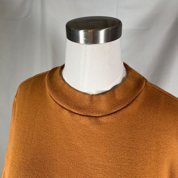 MAEVE Anthropologie Ribbed Shirt Short Sleeve Sweater Women Sz Large Camel Brown - Picture 5 of 11